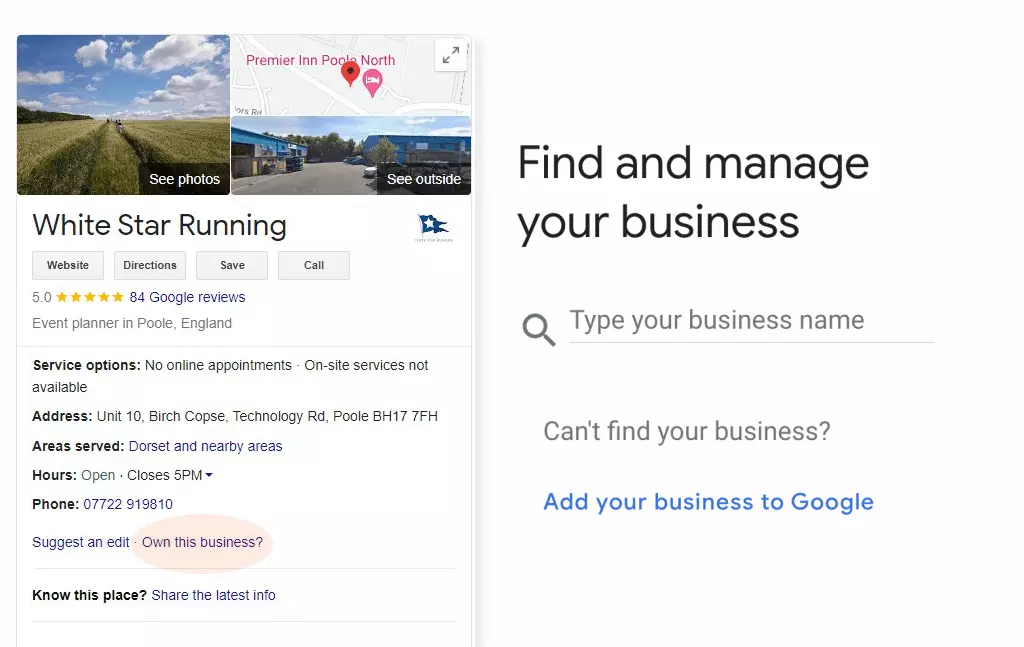add a google business profile - search for your business